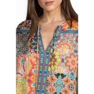 Johnny Was Sz M Kaleida Paise Blouse Colorful Paisley Floral Color Block Artsy